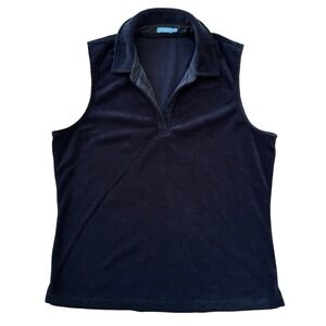 J. McLaughlin Large‎ Blue Terry Cloth Casual Women's Sleeveless Polo Shirt Top